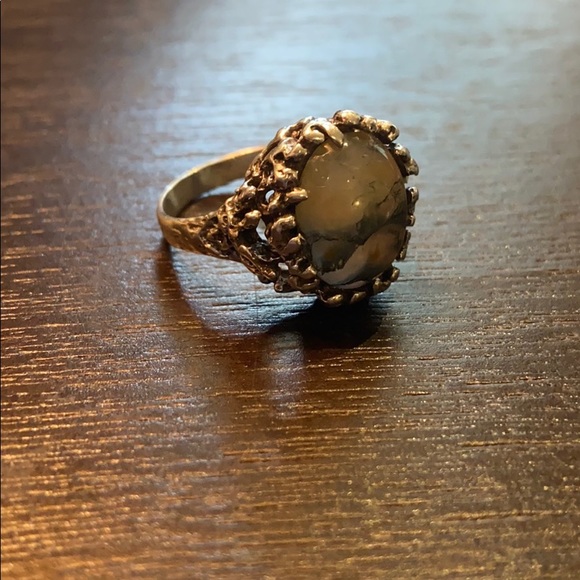 Large Rounded Marbled Stone Rustic Like Setting Ring 925 Size 9